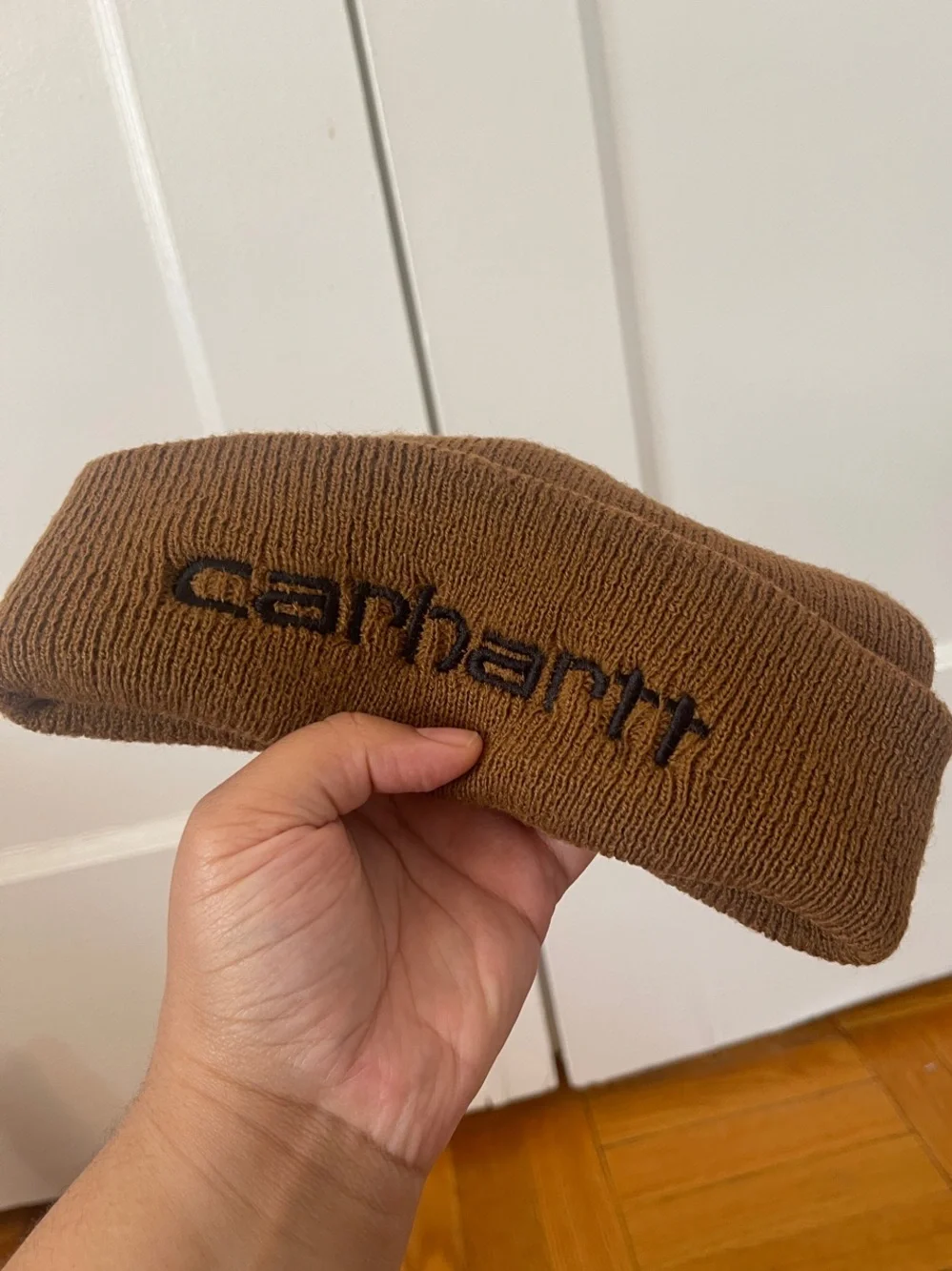 Carhartt Caramel Brown Cuffed Beanie with Embroidered Logo